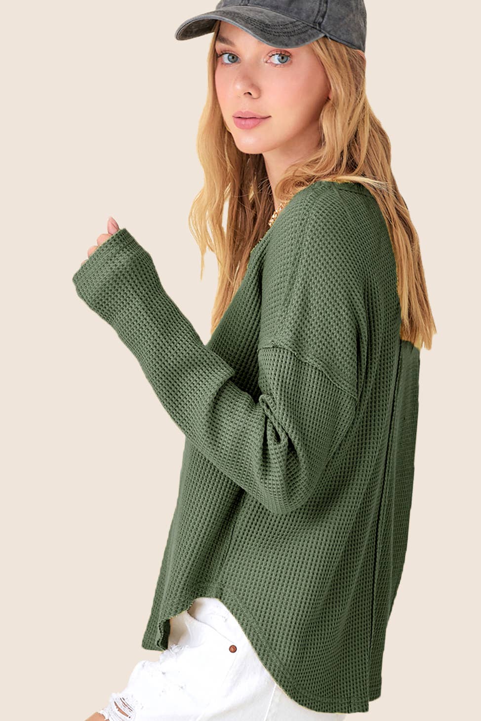 Waffle Textured Long Sleeve Top