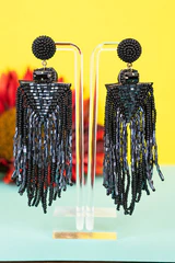 Black Fringe Seed Bead Earrings