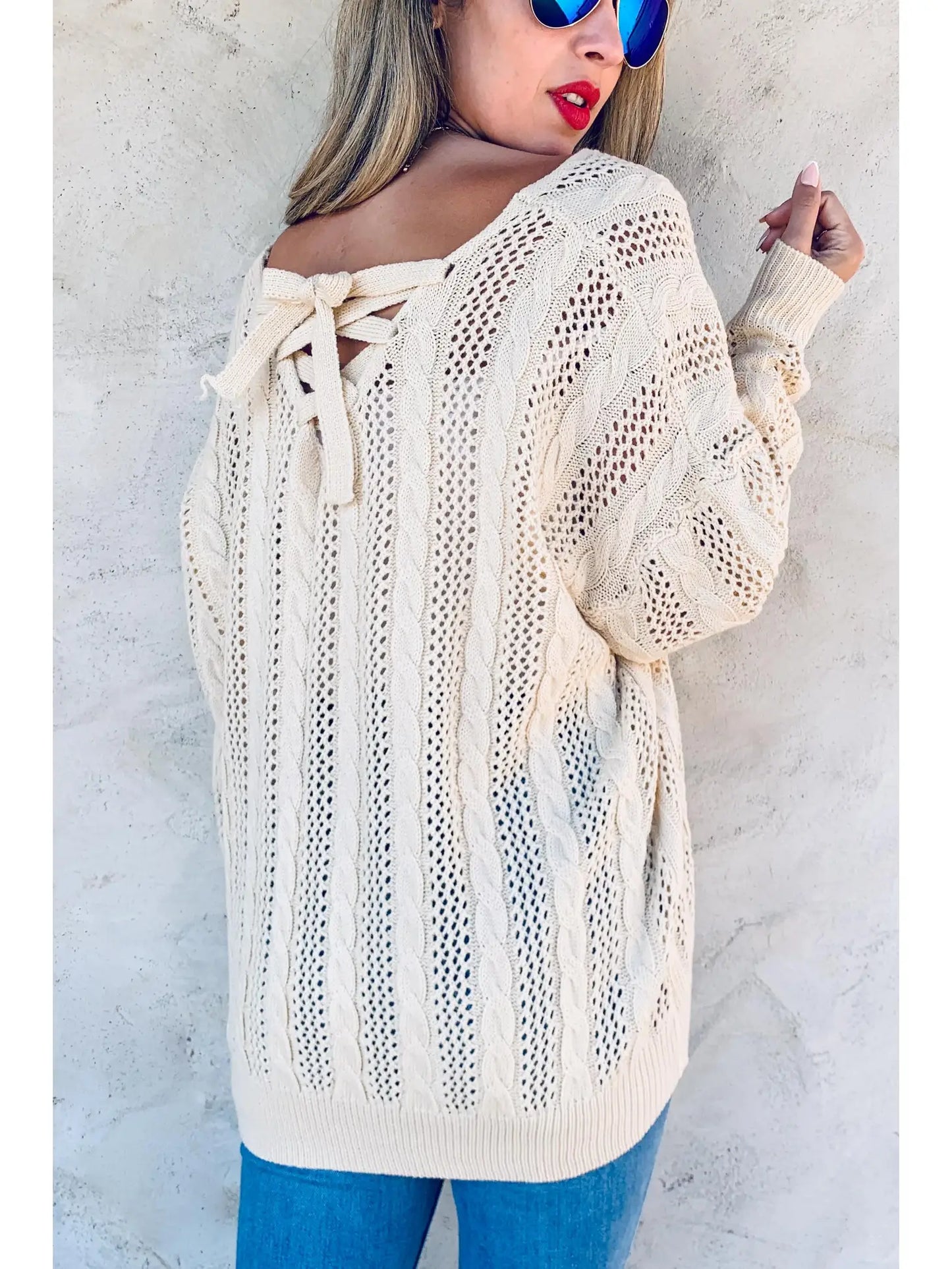 Cream Textured Tunic Sweater