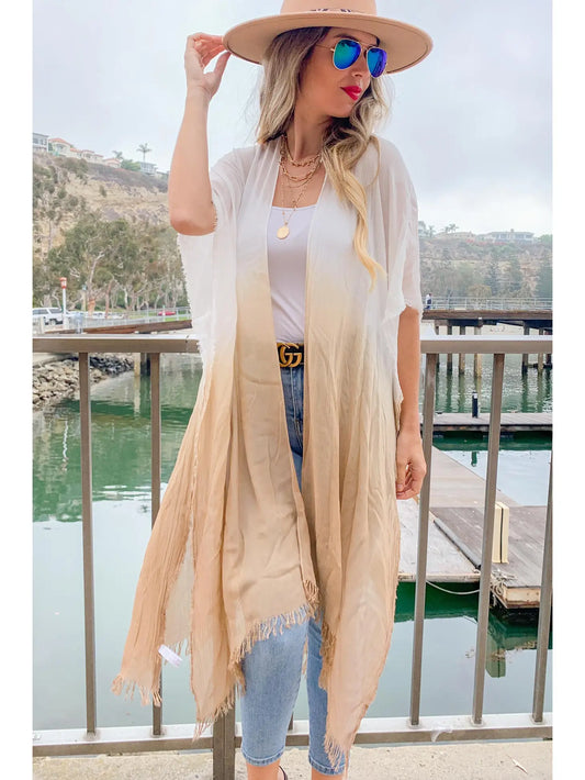 White & Taupe Ombre Kimono