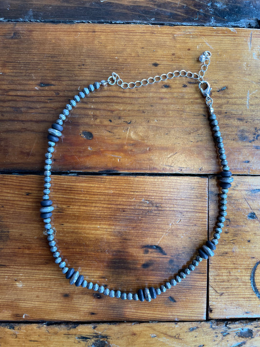Navajo Pearl + Black Bead Choker