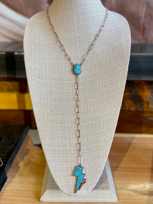 Copper Paper Clip Lightning Bolt Necklace