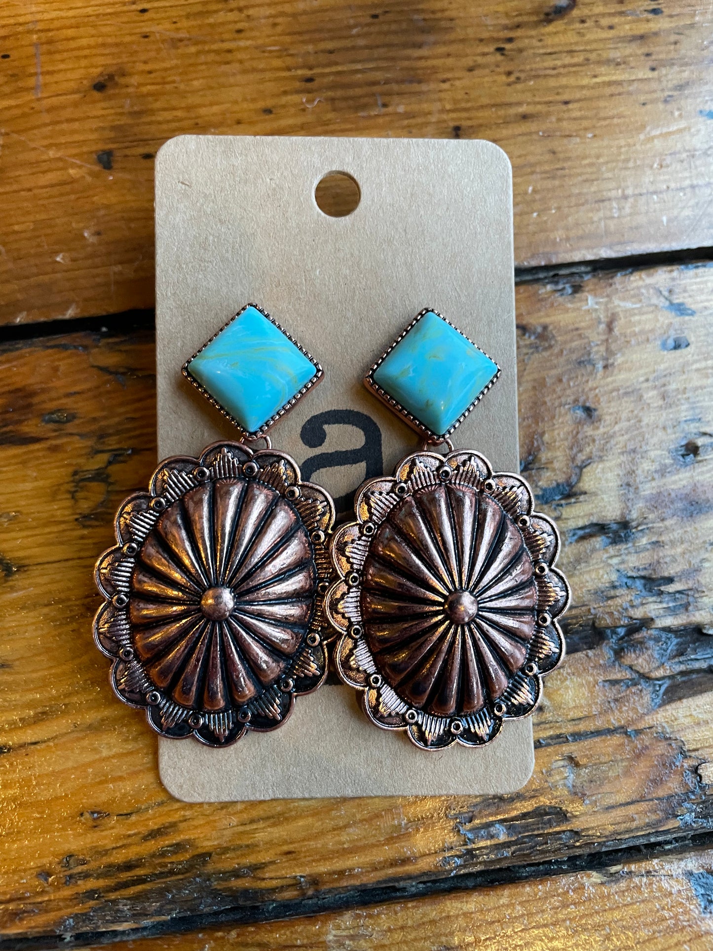 Copper Concho & Turquoise Dangle Earrings