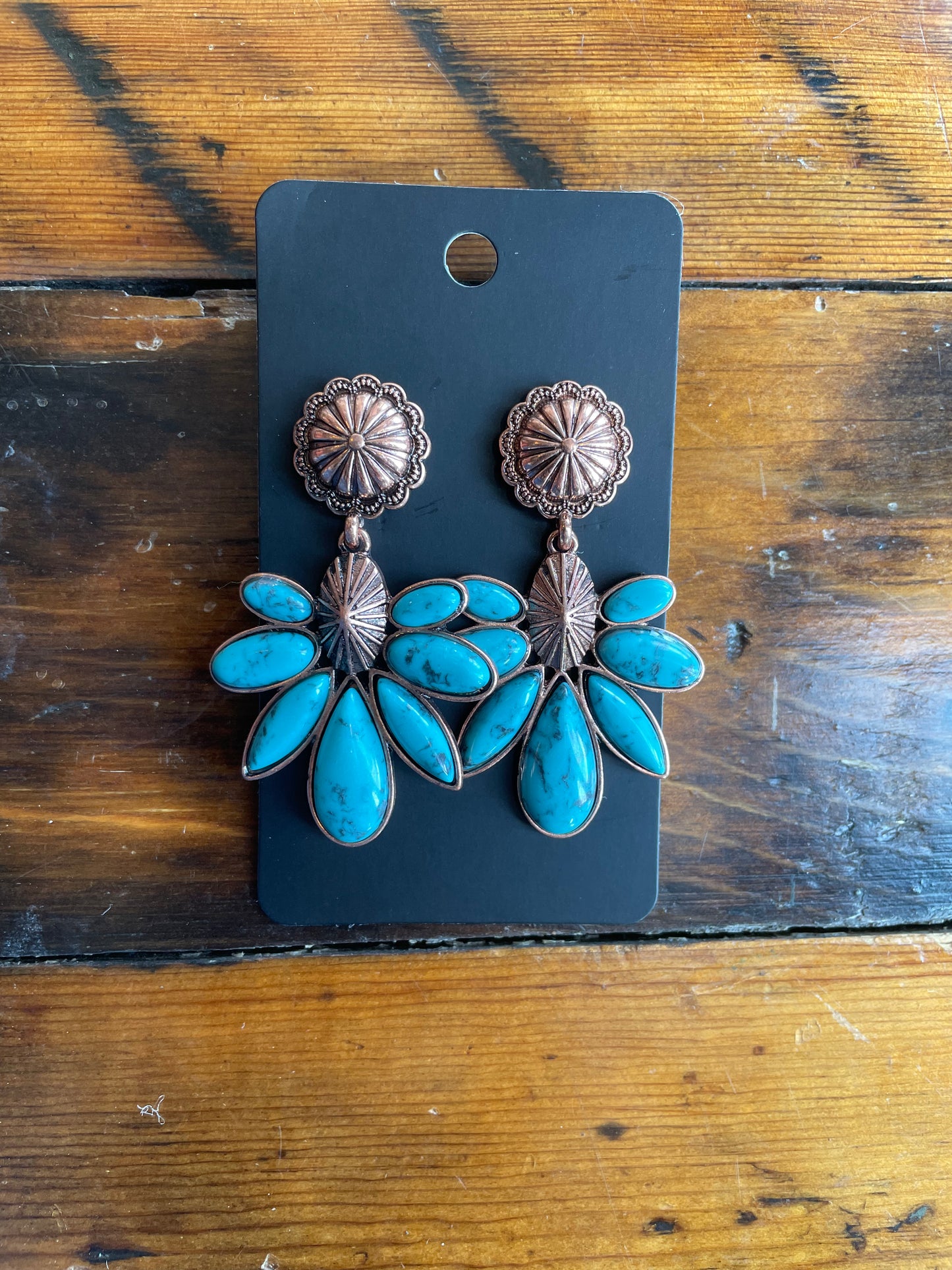 Western Concho with Stone Stud Earrings
