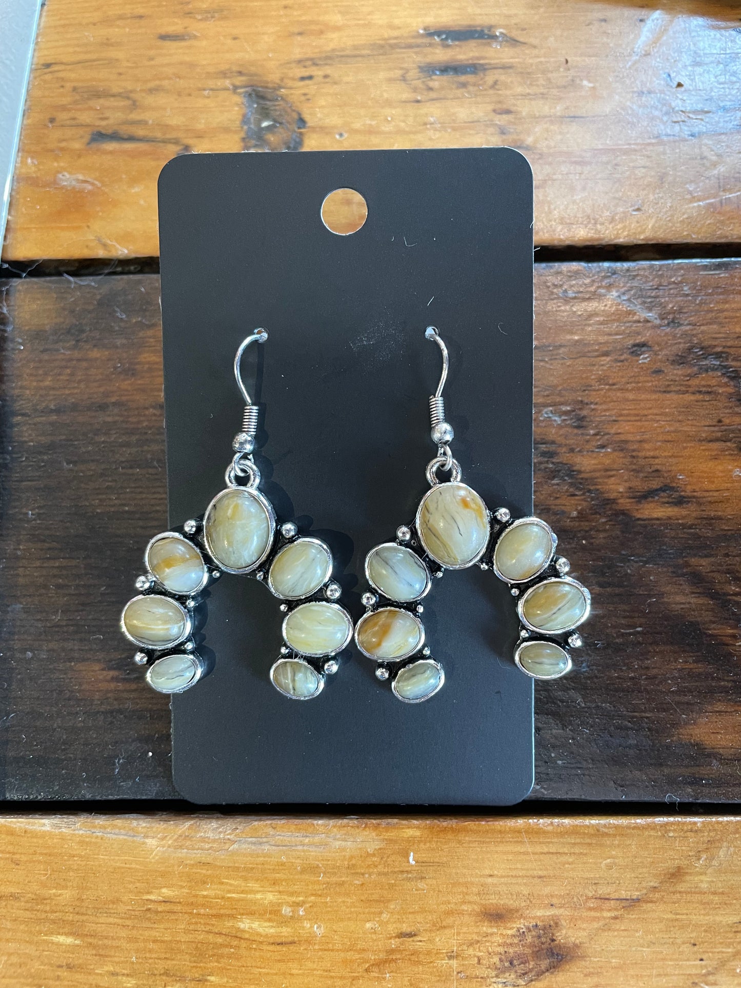 1.75" Squash Blossom Agate Stone Earrings