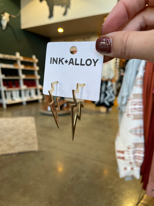 Brass Lightning Bolt Earrings