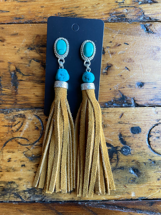 Leather Fringe Turquoise Dangles