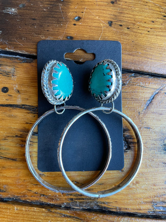 Turquoise Stud Hoop Earrings