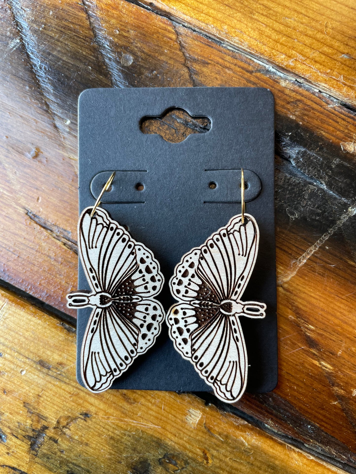 The Golden Butterflies Wood Boho Earrings