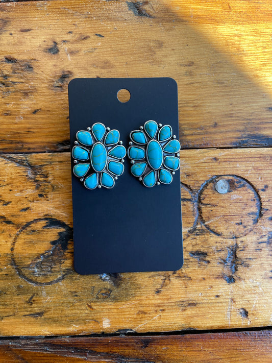 Turquoise Concho Stud Earrings