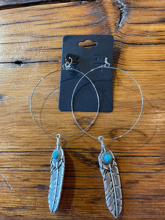 65mm Hoop Earrings w/ Feathers