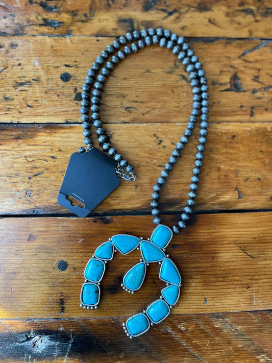 Navajo Style Pearl Squash Blossom Necklace
