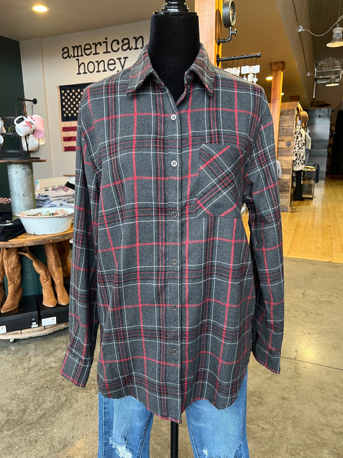 Gray and Red Plaid Flannel