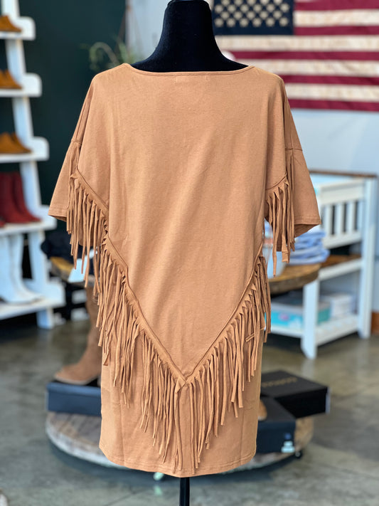 Camel Fringe T-Shirt Dress