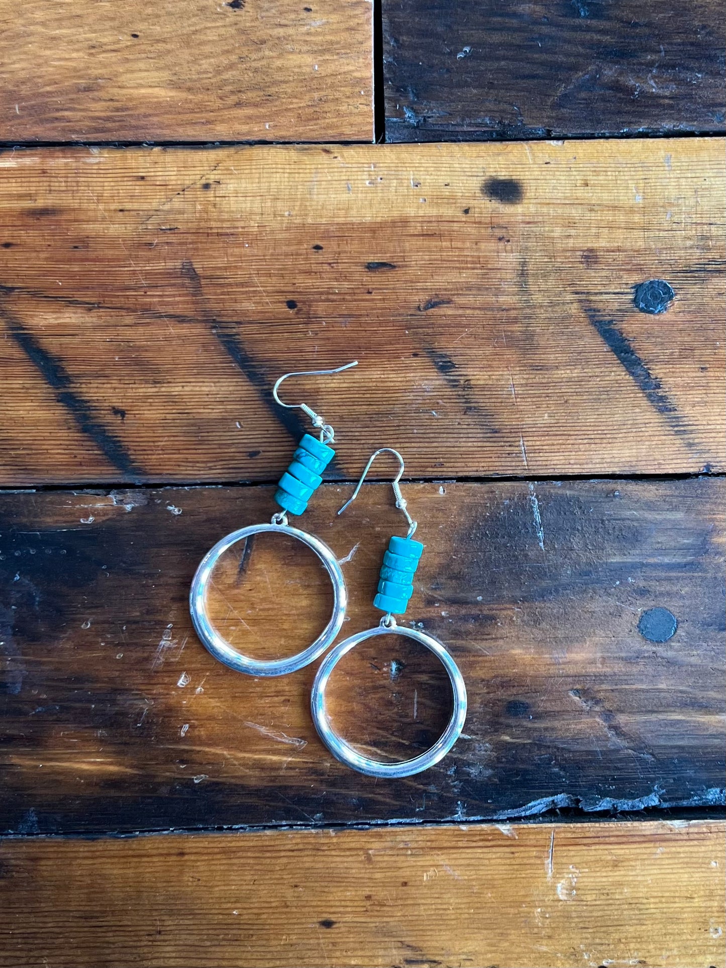 Silver Hoops With Turquoise Beads