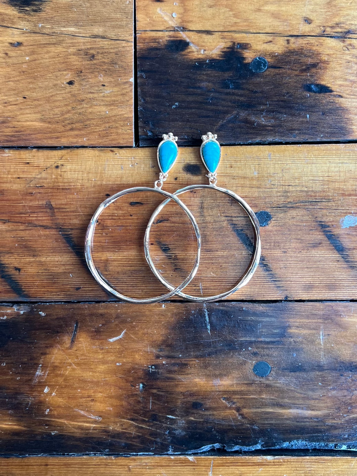 Gold Hoops With Turquoise Stone