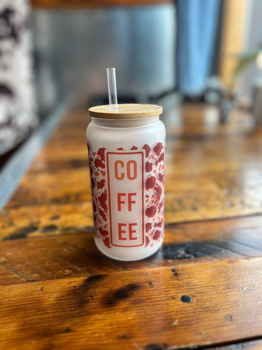 Coffee Cow Print Glass Beer Can